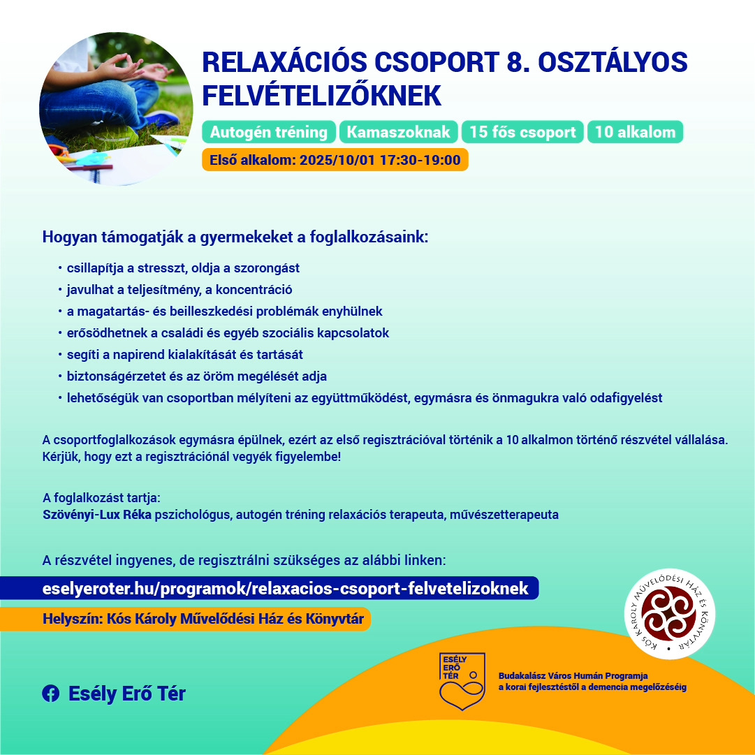 Relaxációs csoport 8. osztályos felvételizőknek